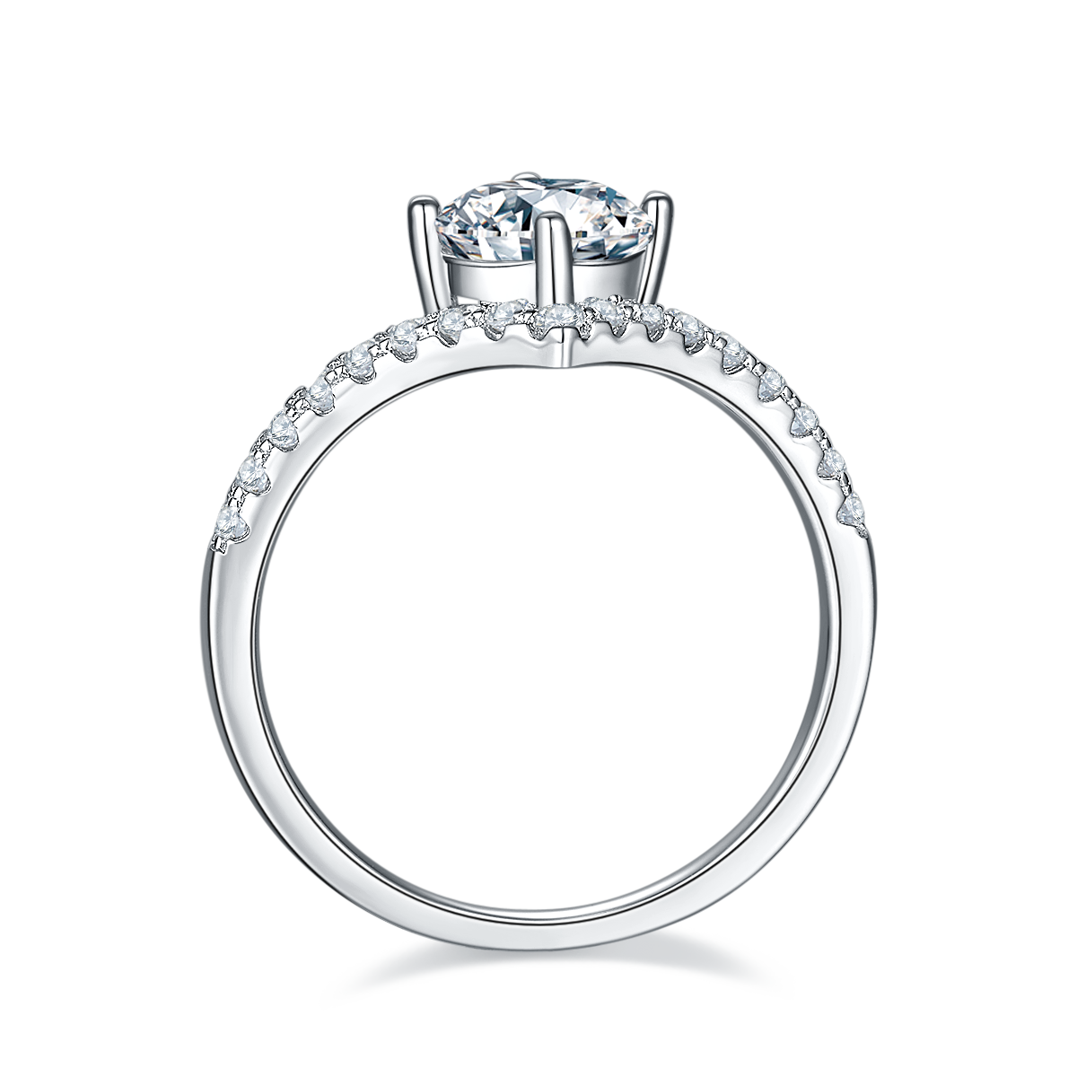 V-shaped S925 silver plated platinum Moissanite women's ring 1 carat D-grade